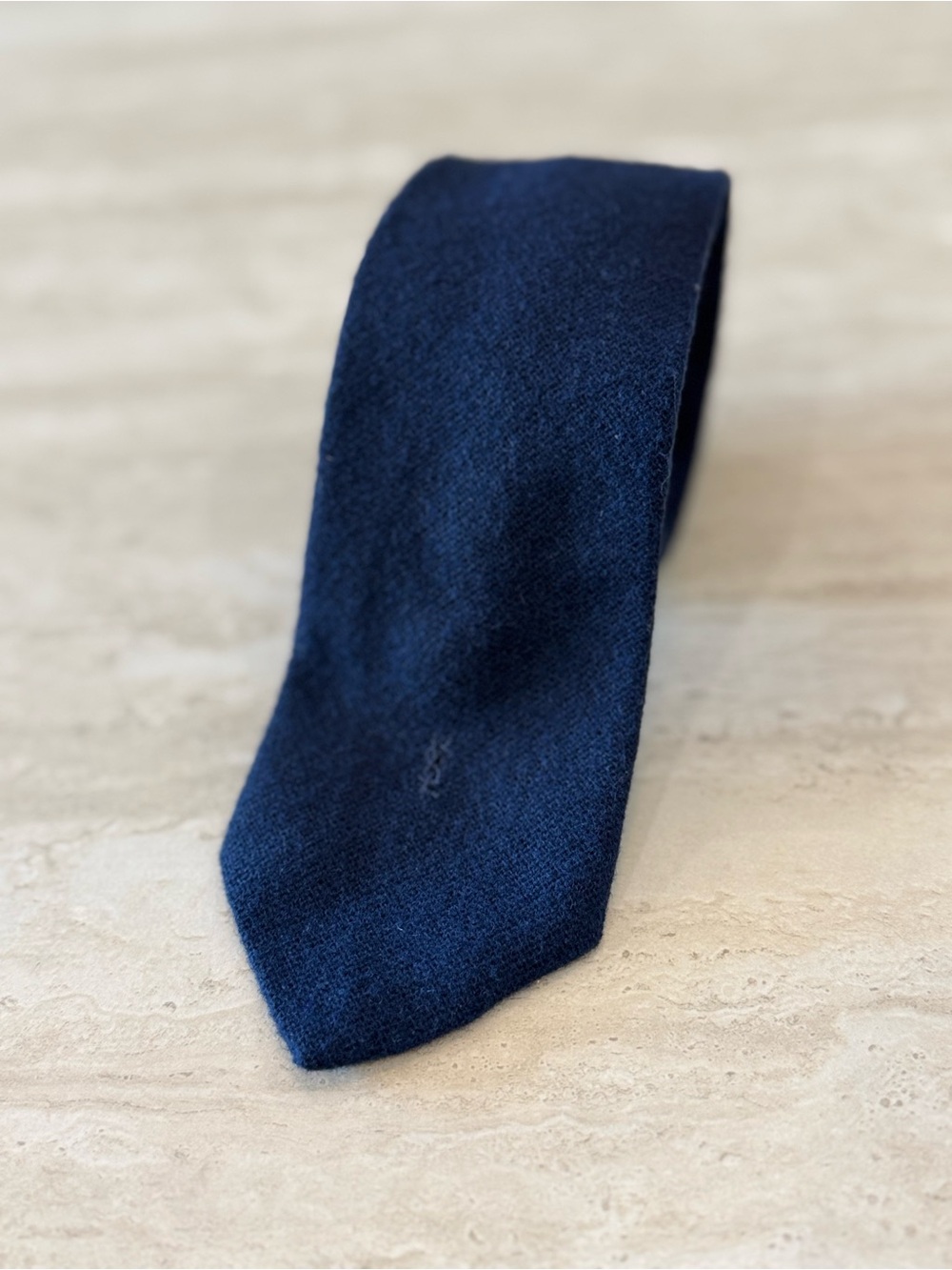 Vintage Yves Saint Laurent Navy Blue Wool Blend Tie Embroidered Logo YSL 58”